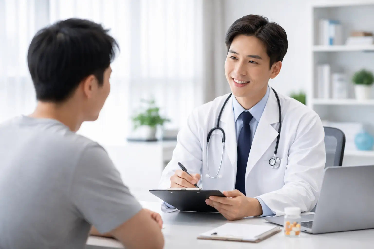 의사 상담을 통해 처방 절차를 안내하는 의료 상담 장면